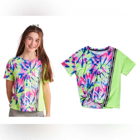 Justice Girls bright Tie Front Color Block Tie-dye Tee sz: XL (16/18) - Picture 2 of 5